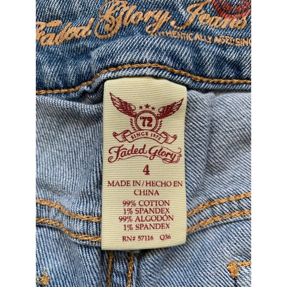 Faded Glory Womens Distressed Denim Bermuda Shorts Rolled Hem Blue Jeans Size 4 - Picture 6 of 12